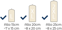 Vela disponible en grande (15cm), XL (20cm) y 2XL (25cm)